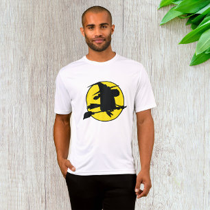 Hek Silhouet Vliegend op Bezem Tegen Volle Maan T-shirt