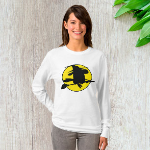 Hek Silhouet Vliegend op Bezem Tegen Volle Maan T-shirt