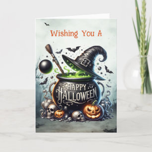 Hekenkaldron Gelukkig Halloween Feestdagen Kaart