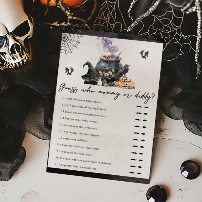 Hekenkruik Borrelend Raad eens wie mammie of pappi (A Baby is Brewing Halloween Baby Shower Guess Who Mommy or Daddy Game)