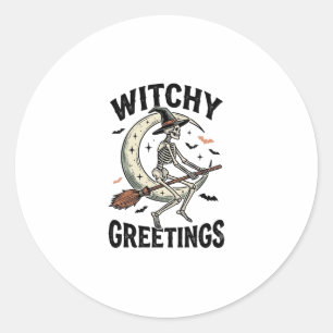 Hekenskelet Grafisch Hekserige Groeten Vintage Ha Ronde Sticker