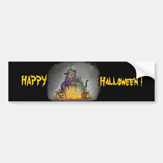Hekje en kat, Happy Halloween! Bumpersticker (Voorkant)