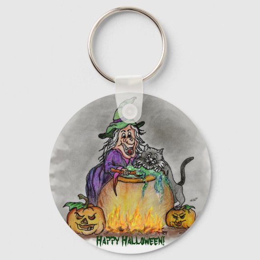 Hekje en kat, Happy Halloween! Sleutelhanger (Voorkant)
