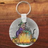 Hekje en kat, Happy Halloween! Sleutelhanger (Voorkant)