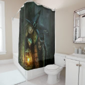 Hekje en zwarte kat op de tante douchegordijn (In situ)