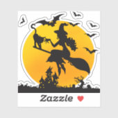 Hekje op een bezemsteel van Halloween Sticker (Vel)