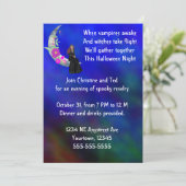 Hekje op maan met Flower & Spider Halloween Party Kaart (Staand voorkant)