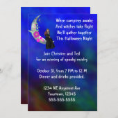 Hekje op maan met Flower & Spider Halloween Party Kaart (Voorkant / Achterkant)