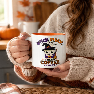 Heks Alsjeblieft Koffie Eerst Oranje Halloween Mok