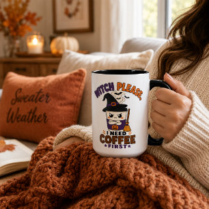 Heks Alsjeblieft Koffie Eerst Zwart Groot Hallowee Mok