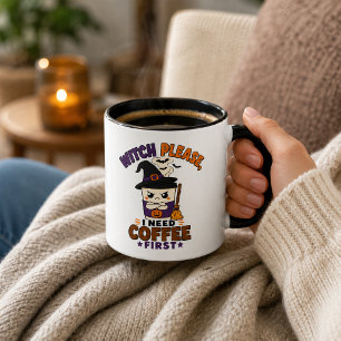 Heks Alsjeblieft Koffie Eerst Zwarte Halloween Mok