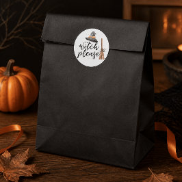 Heks Alsjeblieft Waterverf Hoed en Bezem Halloween Ronde Sticker