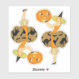  heks Art Deco Witch en Pumpkin Halloween Sticker