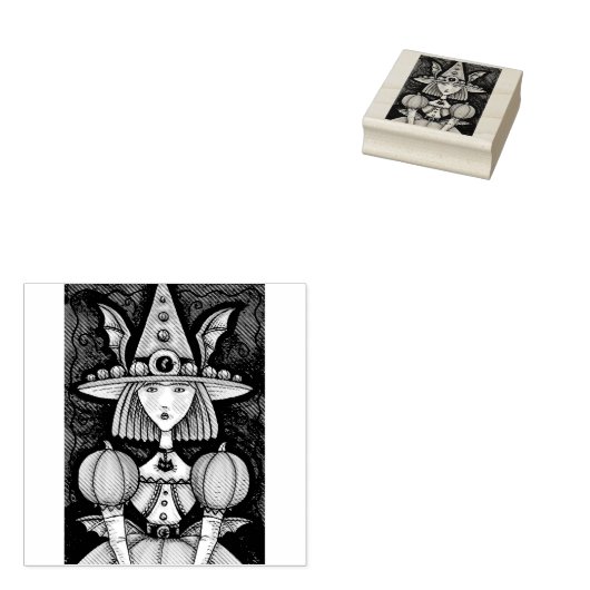 HEKS BAT MEISJE, GOTHIC HALLOWEEN RUBBER STEMPEL (Gestempeld)