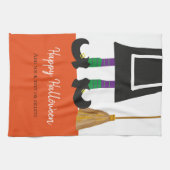 Heks Benen Gelukkig Halloween Gepersonaliseerd Theedoek (Horizontaal)