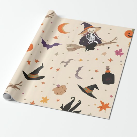 Heks & Bezem Halloween Cadeaupapier (Uitgerold)