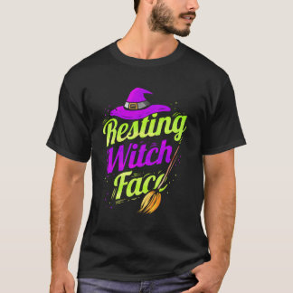 Heks bezem Halloween Rust Heks Gezicht T-shirt