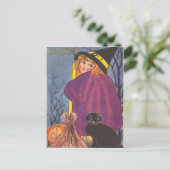 Heks bezem Jack O lantaarn Zwarte kattenbomen Briefkaart (Staand voorkant)