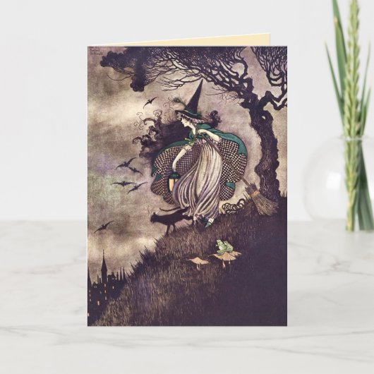  heks bezem kat art nouveau kaart (Voorkant)