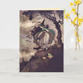  heks bezem kat art nouveau kaart (Gele Bloem)