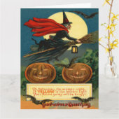 Heks bezem vliegende zwarte kat vleermuis kaart (Gele Bloem)