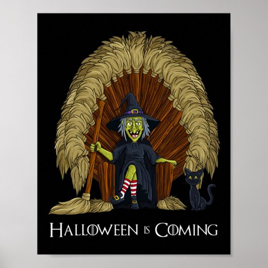 Heks bezems troon plezier halloween meisjes Kinder Poster (Voorkant)