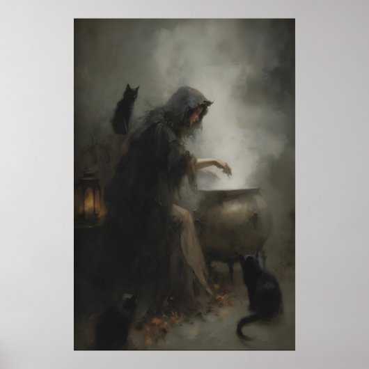 Heks bij Ketel Kunst Printbare Gotische Hekserij Poster (Voorkant)