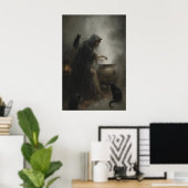Heks bij Ketel Kunst Printbare Gotische Hekserij Poster (Thuiskantoor)