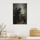 Heks bij Ketel Kunst Printbare Gotische Hekserij Poster (Keuken)