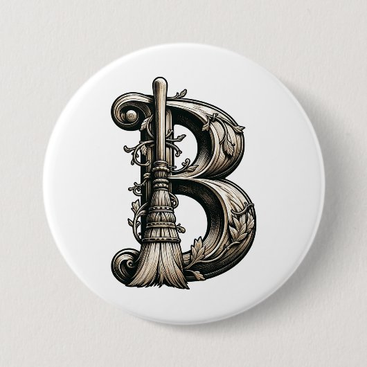 heks Broom B Halloween Ronde Button 7,6 Cm (Voorkant)