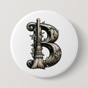  heks Broom B Halloween Ronde Button 7,6 Cm