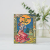 Heks Broom Bat Volle Maan Kaars Briefkaart (Staand voorkant)