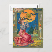 Heks Broom Bat Volle Maan Kaars Briefkaart (Voorkant / Achterkant)