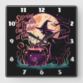 Heks brouwt drankjes onder een volle maan vierkante klok (Voorkant)