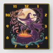 Heks brouwt drankjes onder een volle maan vierkante klok (Voorkant)