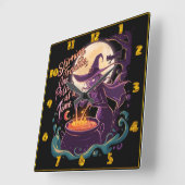 Heks brouwt drankjes onder een volle maan vierkante klok (Hoek)