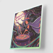 Heks brouwt drankjes onder een volle maan vierkante klok (Hoek)