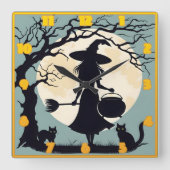 Heks brouwt drankjes onder het volle maanlicht vierkante klok (Voorkant)