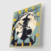 Heks brouwt drankjes onder het volle maanlicht vierkante klok (Hoek)