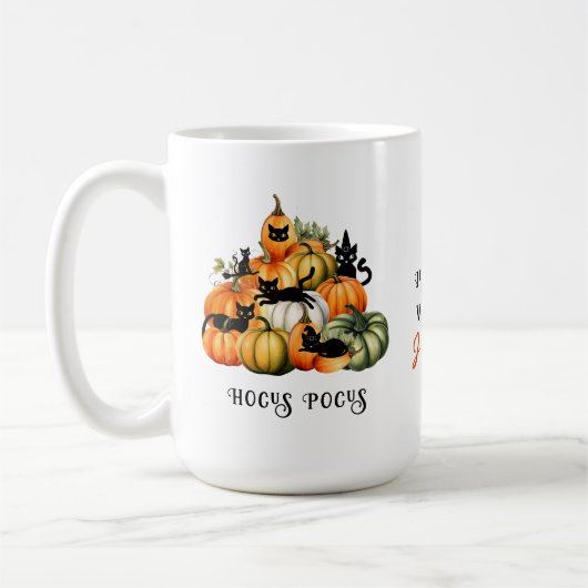 Heks Cat Jack O Lantaarn Pompoen Patch Halloween Koffiemok (Links)