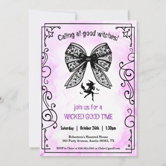 Heks Coquette Bow Halloween Meisjes Nachtfeest Kaart (Voorkant)