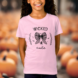 Heks Coquette Zwart Bow Halloween Naam Roze T-shirt