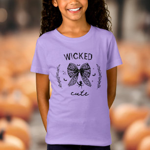 Heks Coquette Zwart Bow Halloween Paarse naam T-shirt