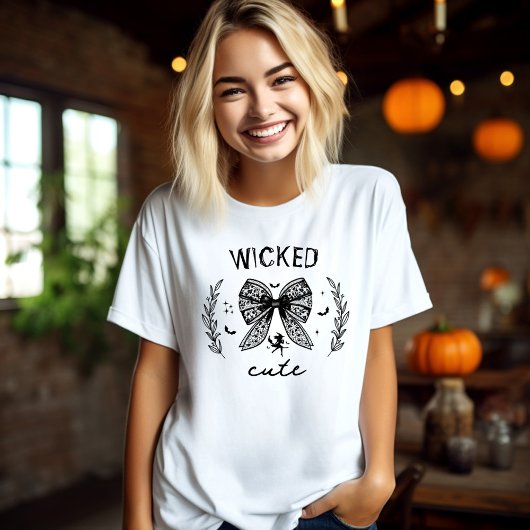 Heks Coquette Zwart Kant Bow Halloween Naam T-shirt