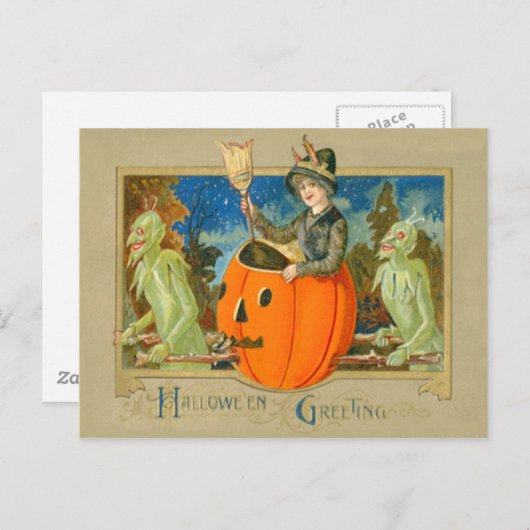 Heks Demon Jack O Lantaarn Duivel Briefkaart (Voorkant / Achterkant)