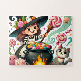 Heks die een pot Snoep roert Legpuzzel