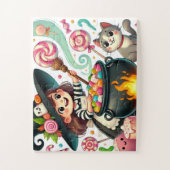 Heks die een pot Snoep roert Legpuzzel (Verticaal)