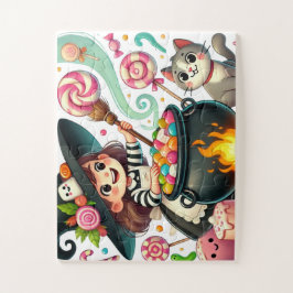 Heks die een pot Snoep roert Legpuzzel