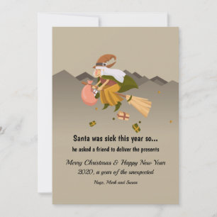 Heks die kerstcadeaus bezorgt kaart