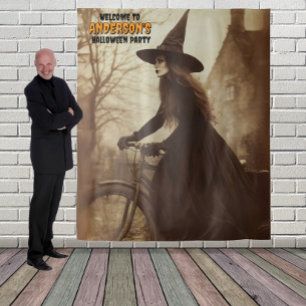 Heks die op een fiets rijdt Halloween-hangende ach Wandkleed